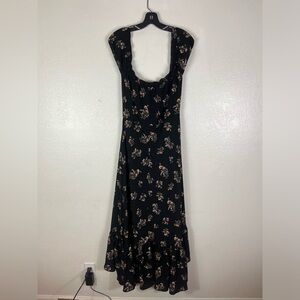 VICI Black Floral Dress button front High low small off shoulder